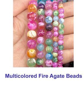 Multicolored Fire Agate Beads  15" Strand